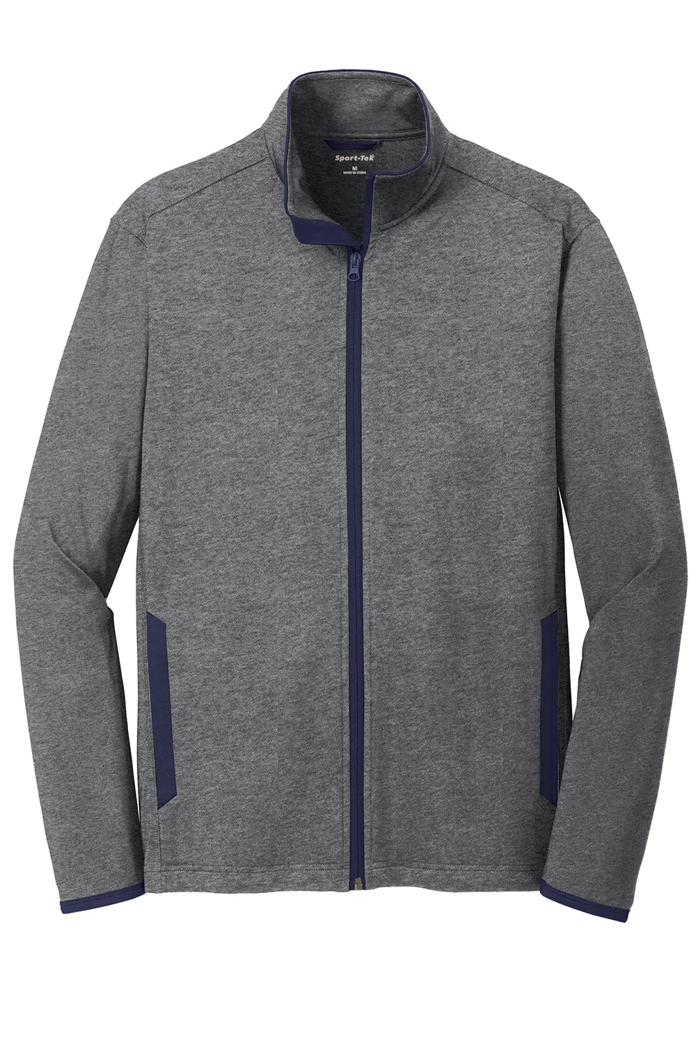 Sport-Tek Mens Sport-Wick Moisture Wicking Full Zip Jacket - Heather Charcoal Grey/True Navy Blue