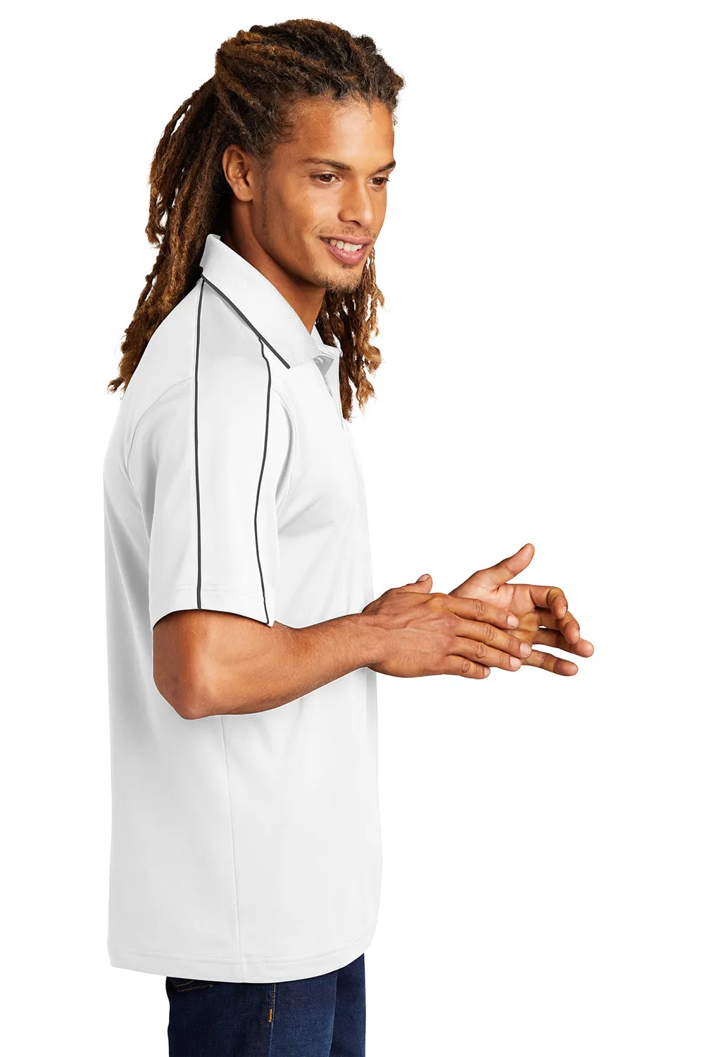 Sport-Tek Mens Sport-Wick Moisture Wicking Short Sleeve Polo Shirt - White/Iron Grey Clothing Sport-Tek