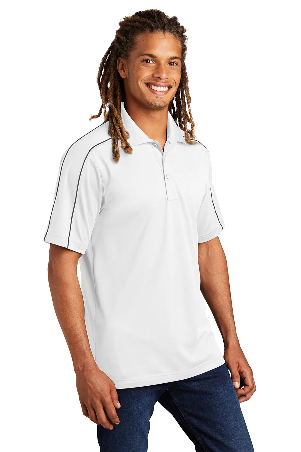 Sport-Tek Mens Sport-Wick Moisture Wicking Short Sleeve Polo Shirt - White/Iron Grey Clothing Sport-Tek