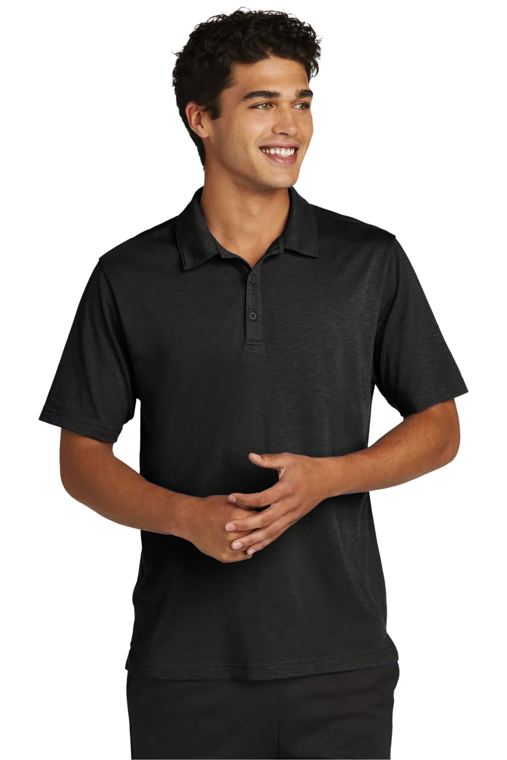 Sport-Tek Mens Strive Moisture Wicking Short Sleeve Polo Shirt - Black Clothing Sport-Tek
