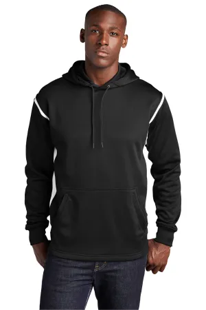 Sport-Tek Mens Tech Moisture Wicking Fleece Hooded Sweatshirt Hoodie w/ Pouch Pocket - Black/White Clothing Sport-Tek