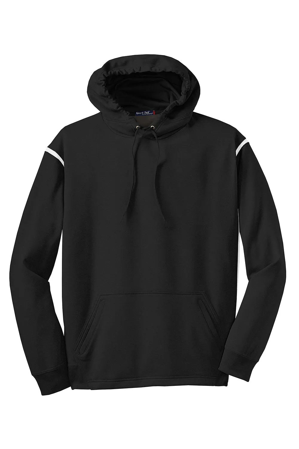 Sport-Tek Mens Tech Moisture Wicking Fleece Hooded Sweatshirt Hoodie w/ Pouch Pocket - Black/White Clothing Sport-Tek