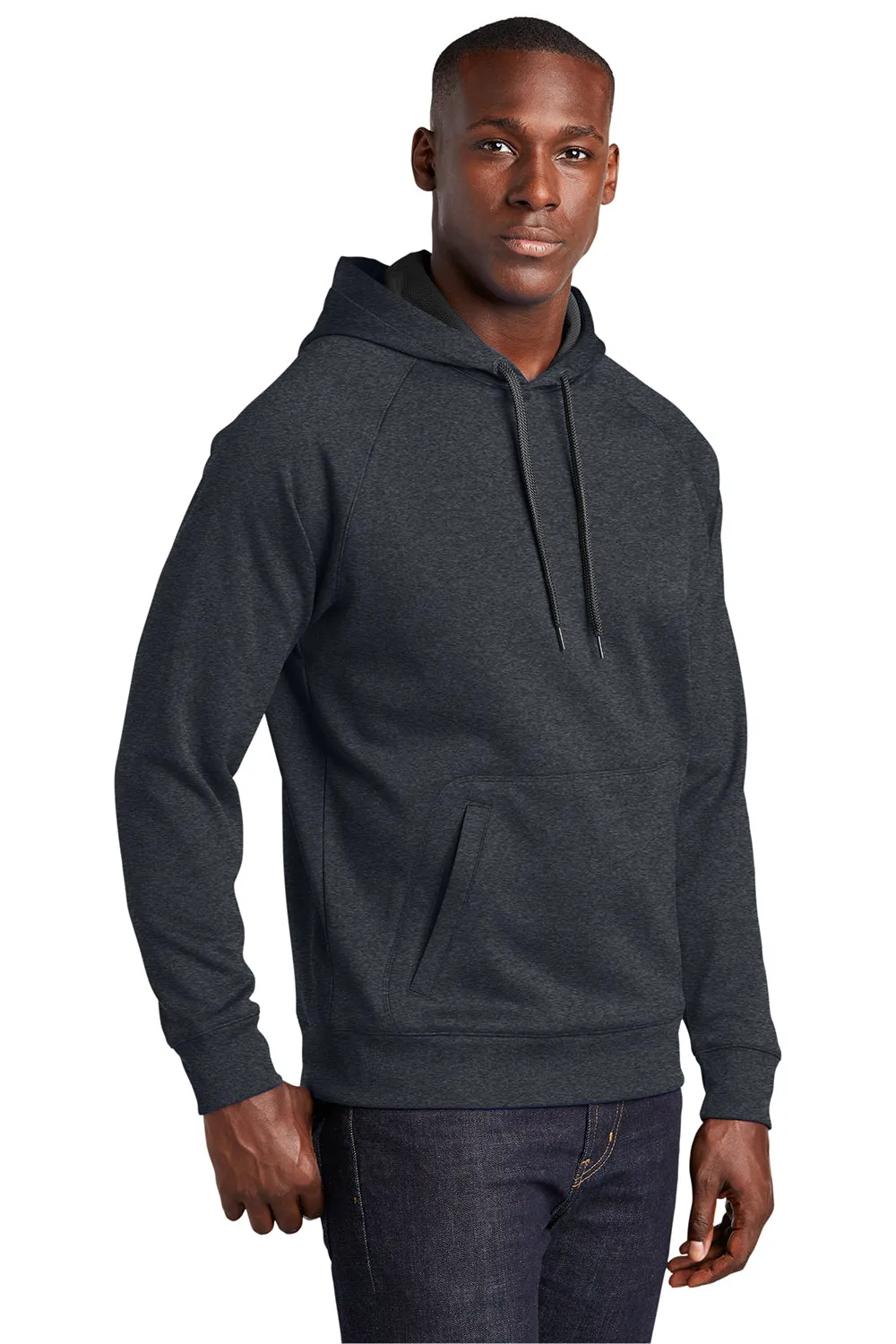Sport-Tek Mens Tech Moisture Wicking Fleece Hooded Sweatshirt Hoodie w/ Pouch Pocket - Heather Graphite Grey Clothing Sport-Tek