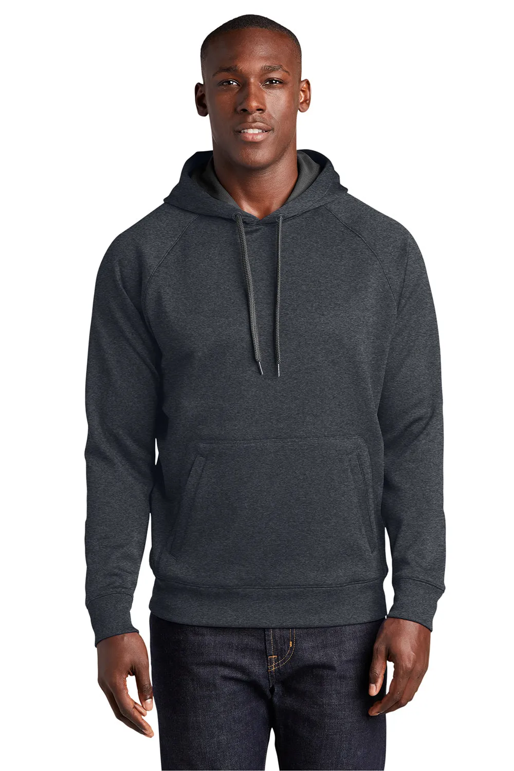 Sport-Tek Mens Tech Moisture Wicking Fleece Hooded Sweatshirt Hoodie w/ Pouch Pocket - Heather Graphite Grey Clothing Sport-Tek