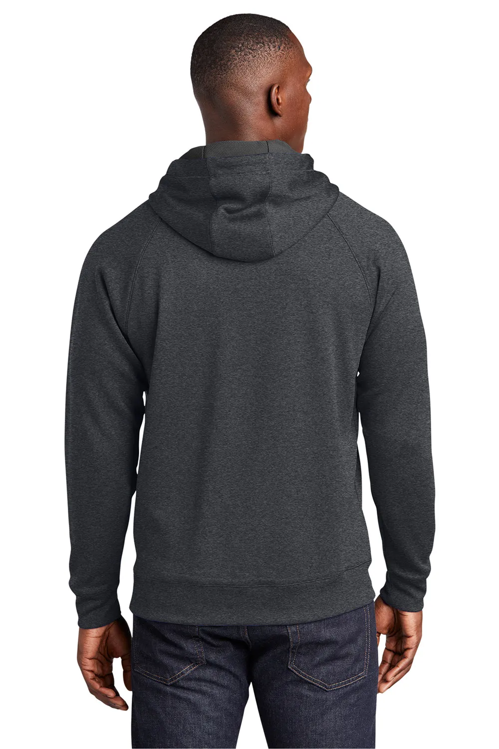 Sport-Tek Mens Tech Moisture Wicking Fleece Hooded Sweatshirt Hoodie w/ Pouch Pocket - Heather Graphite Grey Clothing Sport-Tek
