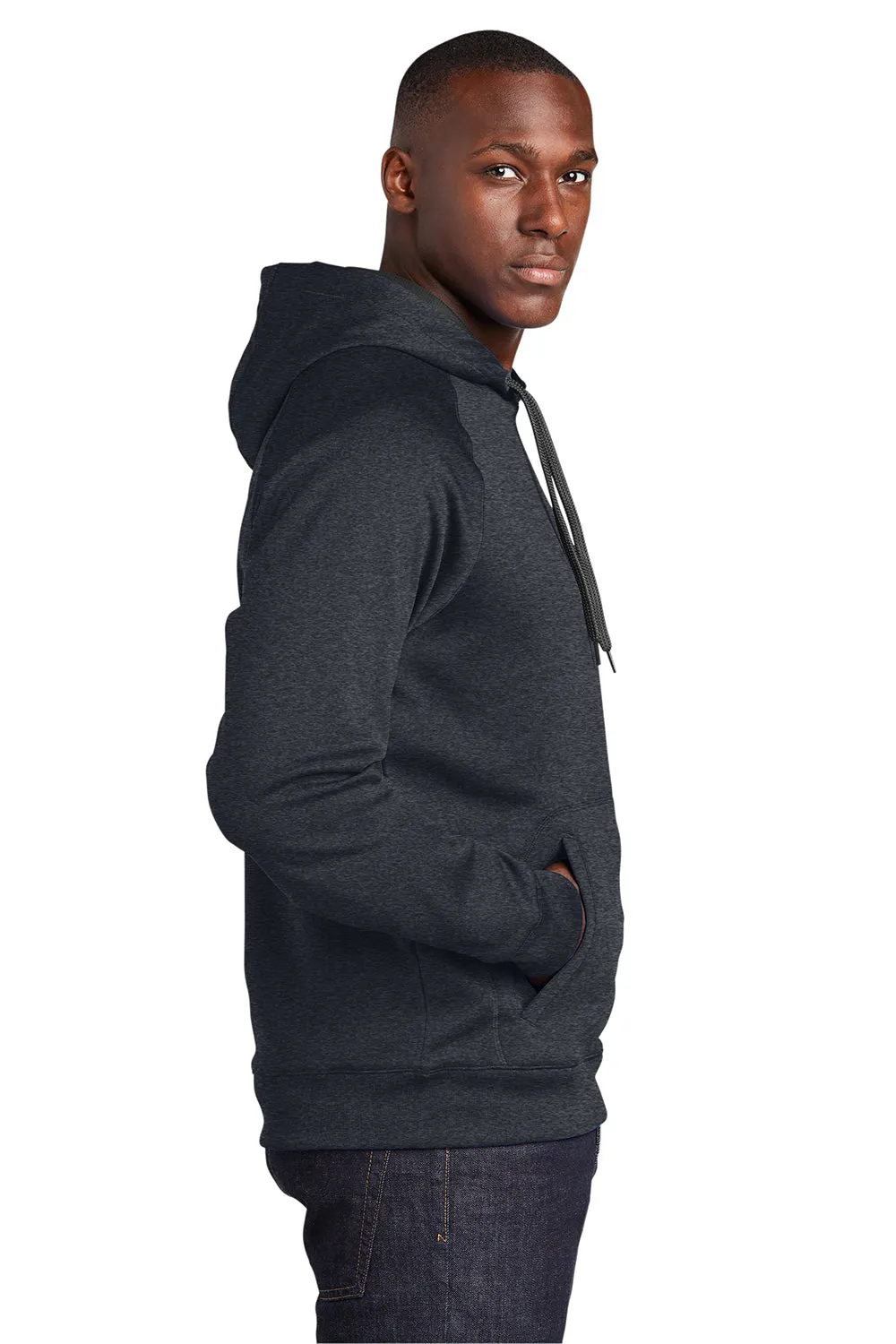Sport-Tek Mens Tech Moisture Wicking Fleece Hooded Sweatshirt Hoodie w/ Pouch Pocket - Heather Graphite Grey Clothing Sport-Tek