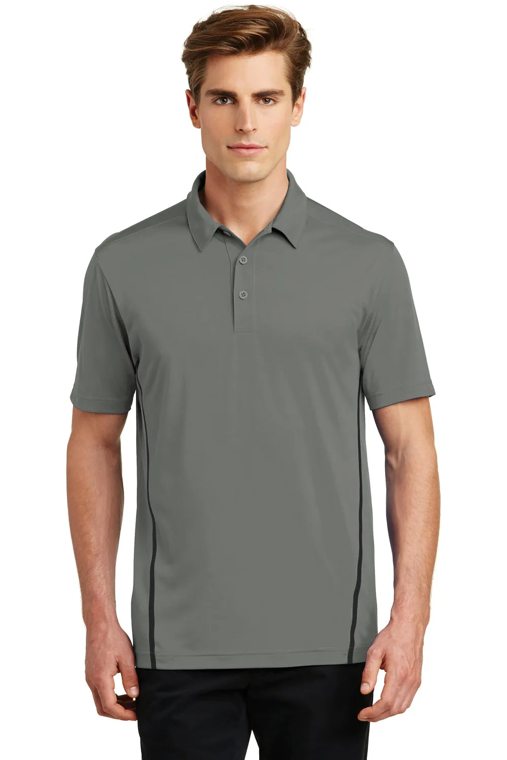 Sport-Tek Mens Tough Moisture Wicking Short Sleeve Polo Shirt - Dark Smoke Grey/Black - Closeout Clothing Sport-Tek