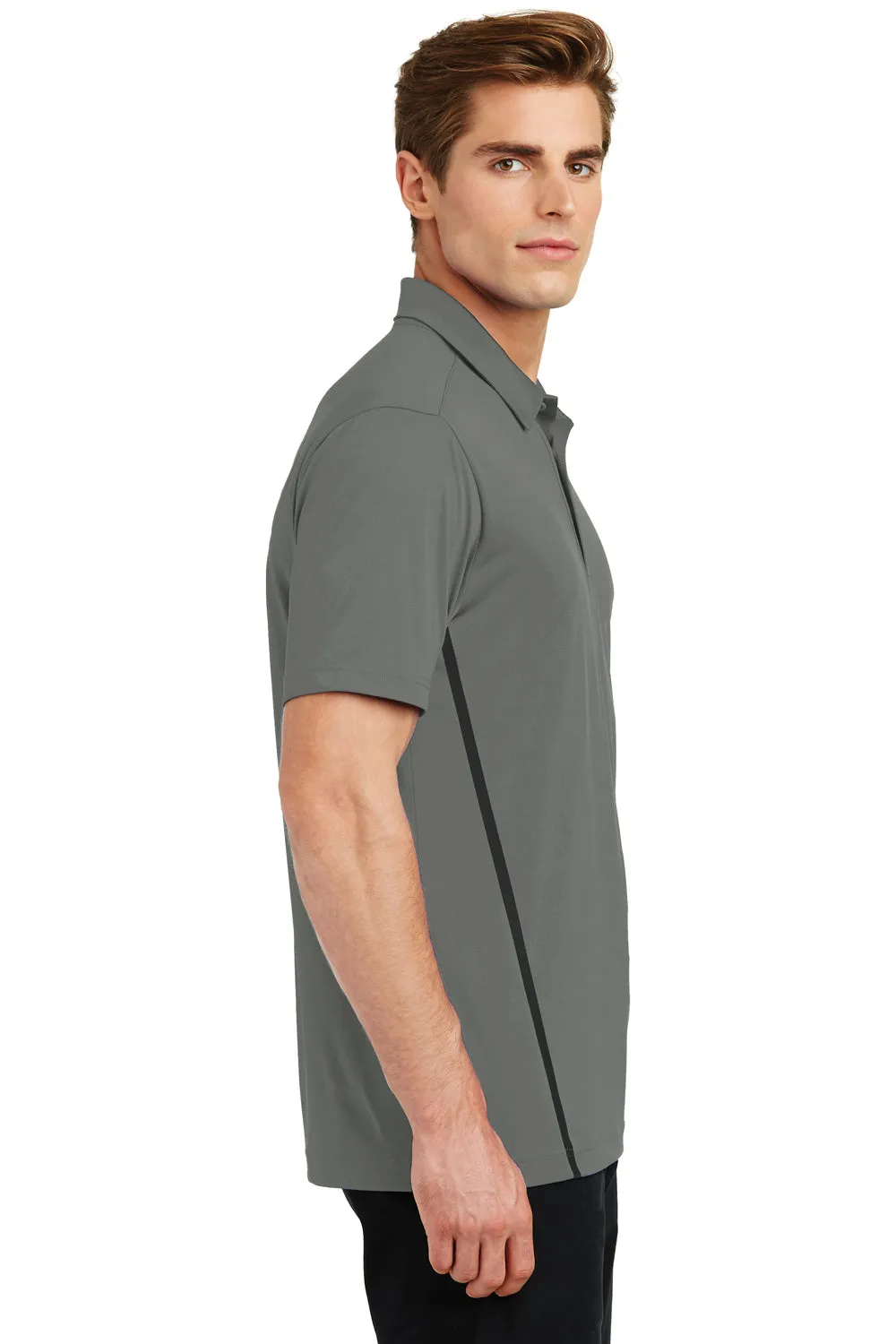 Sport-Tek Mens Tough Moisture Wicking Short Sleeve Polo Shirt - Dark Smoke Grey/Black - Closeout Clothing Sport-Tek