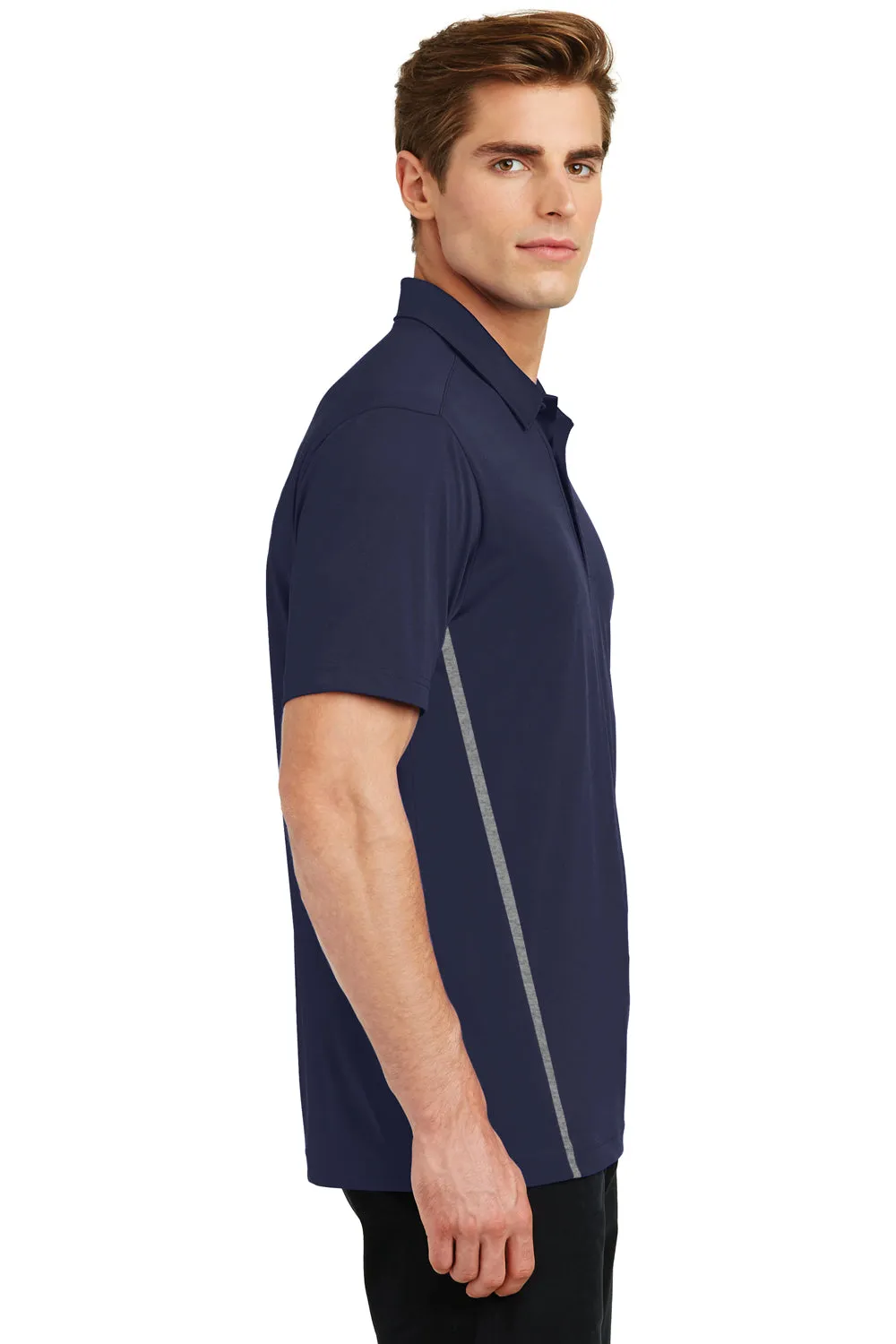 Sport-Tek Mens Tough Moisture Wicking Short Sleeve Polo Shirt - True Navy Blue/Heather Grey - Closeout Clothing Sport-Tek