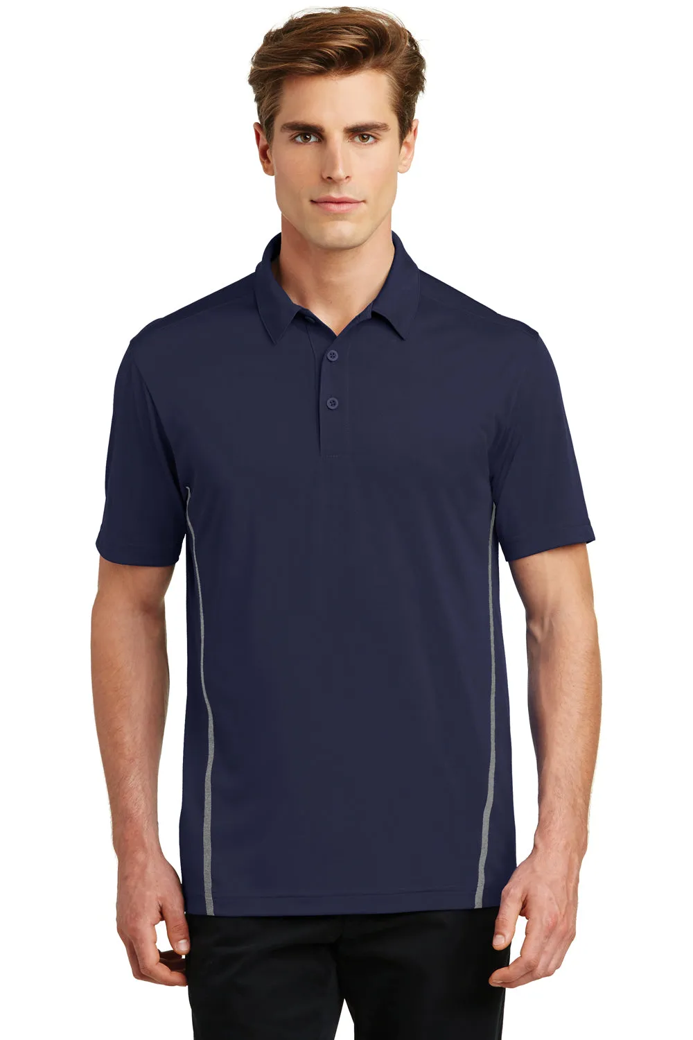 Sport-Tek Mens Tough Moisture Wicking Short Sleeve Polo Shirt - True Navy Blue/Heather Grey - Closeout Clothing Sport-Tek