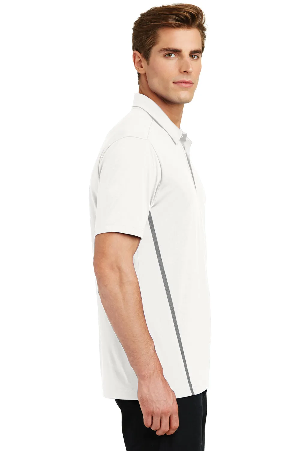 Sport-Tek Mens Tough Moisture Wicking Short Sleeve Polo Shirt - White/Heather Grey - Closeout Clothing Sport-Tek