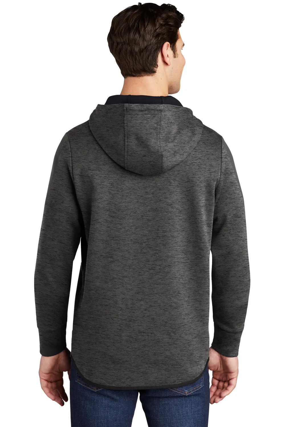 Sport-Tek Mens Triumph Fleece Hooded Sweatshirt Hoodie w/ Pouch Pocket - Heather Dark Grey Clothing Sport-Tek