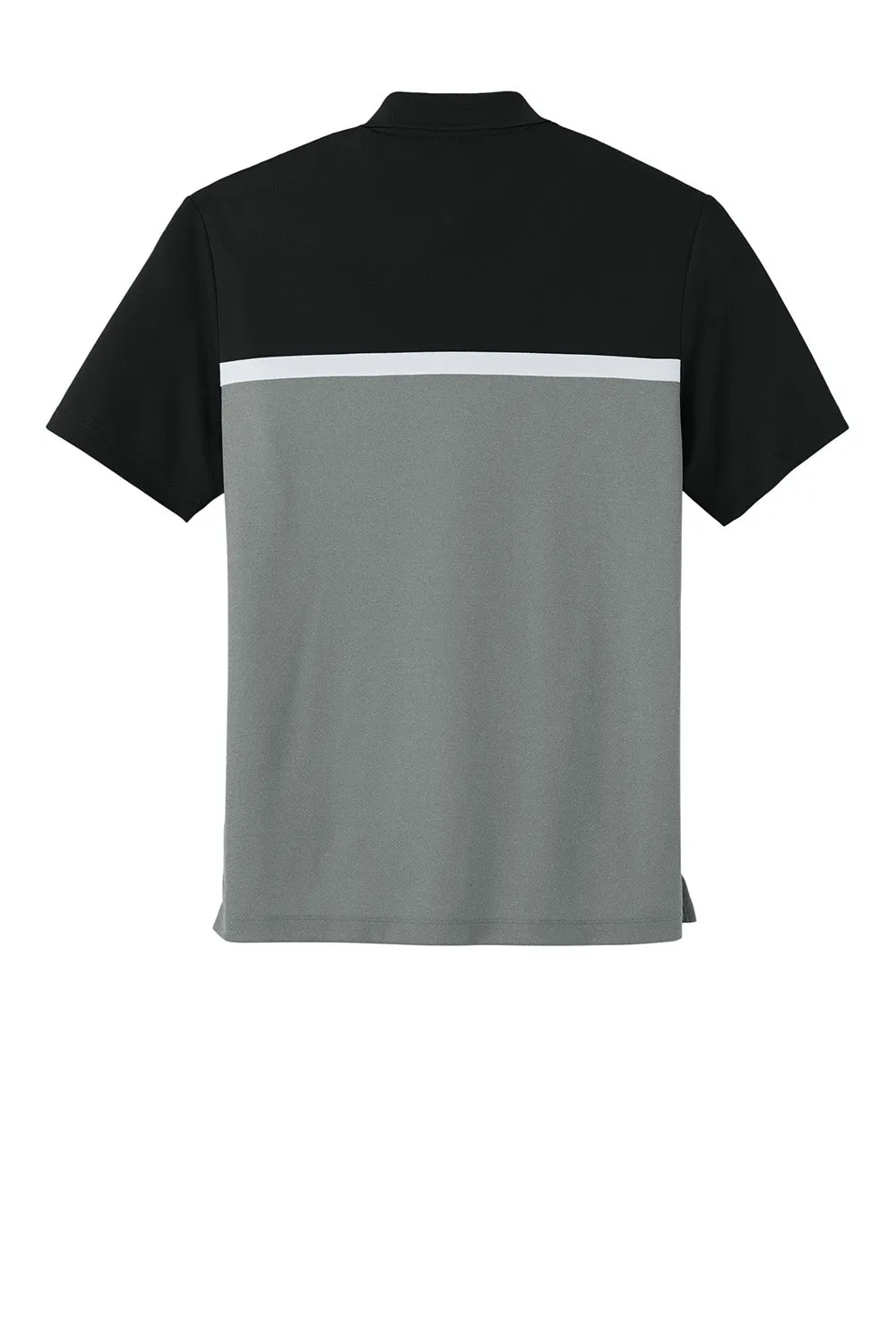 Sport-Tek Mens UV Micropique Colorblock Moisture Wicking Short Sleeve Polo Shirt - Black/Heather Concrete Grey/White Clothing Sport-Tek