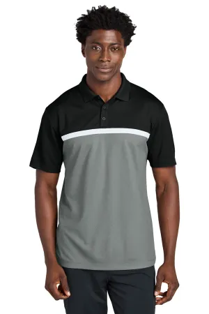 Sport-Tek Mens UV Micropique Colorblock Moisture Wicking Short Sleeve Polo Shirt - Black/Heather Concrete Grey/White Clothing Sport-Tek
