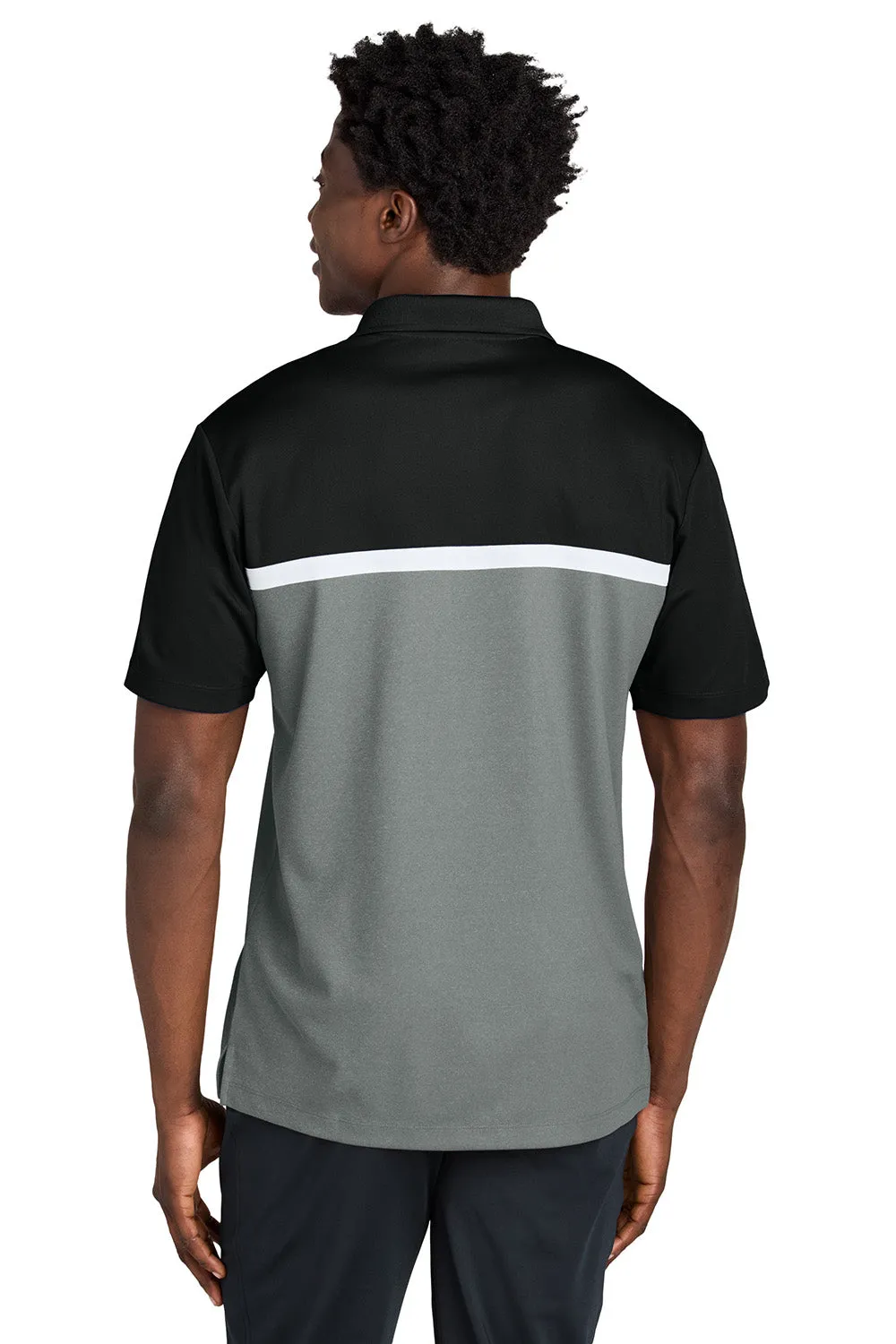Sport-Tek Mens UV Micropique Colorblock Moisture Wicking Short Sleeve Polo Shirt - Black/Heather Concrete Grey/White Clothing Sport-Tek