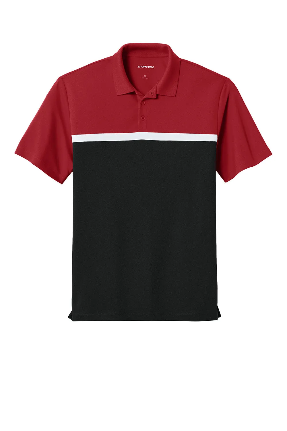 Sport-Tek Mens UV Micropique Colorblock Moisture Wicking Short Sleeve Polo Shirt - Deep Red/Black/White Clothing Sport-Tek