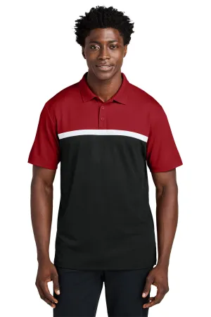 Sport-Tek Mens UV Micropique Colorblock Moisture Wicking Short Sleeve Polo Shirt - Deep Red/Black/White Clothing Sport-Tek
