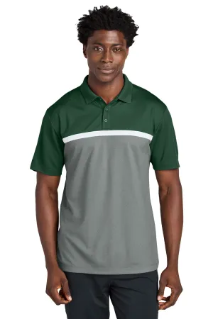 Sport-Tek Mens UV Micropique Colorblock Moisture Wicking Short Sleeve Polo Shirt - Forest Green/Heather Concrete Grey/White Clothing Sport-Tek