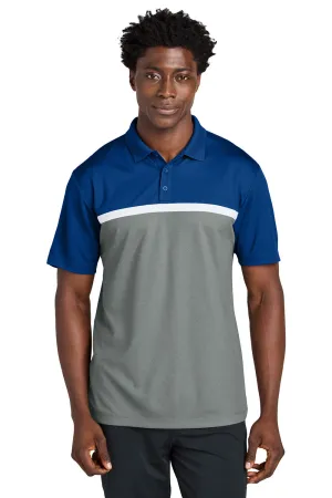 Sport-Tek Mens UV Micropique Colorblock Moisture Wicking Short Sleeve Polo Shirt - True Royal Blue/Heather Concrete Grey/White Clothing Sport-Tek
