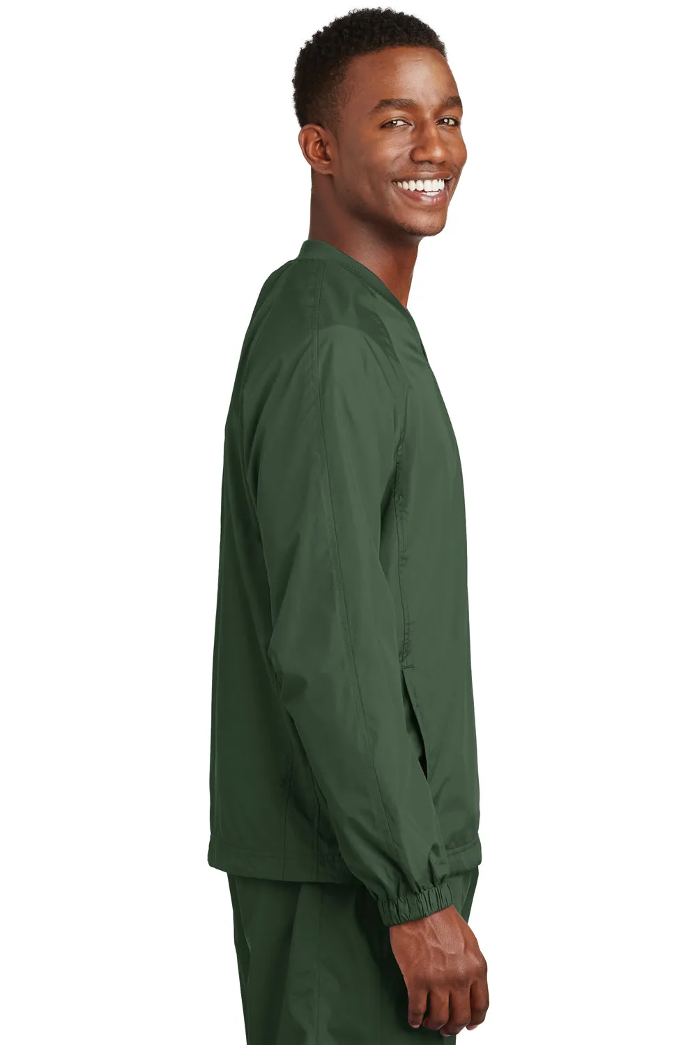 Sport-Tek Mens V-Neck Wind Jacket - Forest Green - Closeout