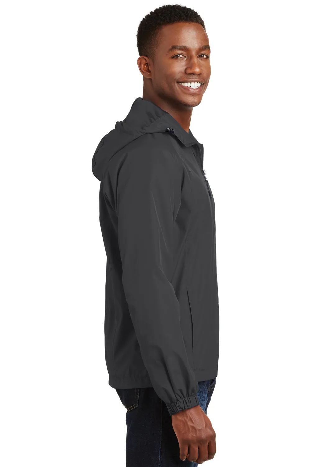 Sport-Tek Mens Water Resistant Full Zip Hooded Jacket - Graphite Grey