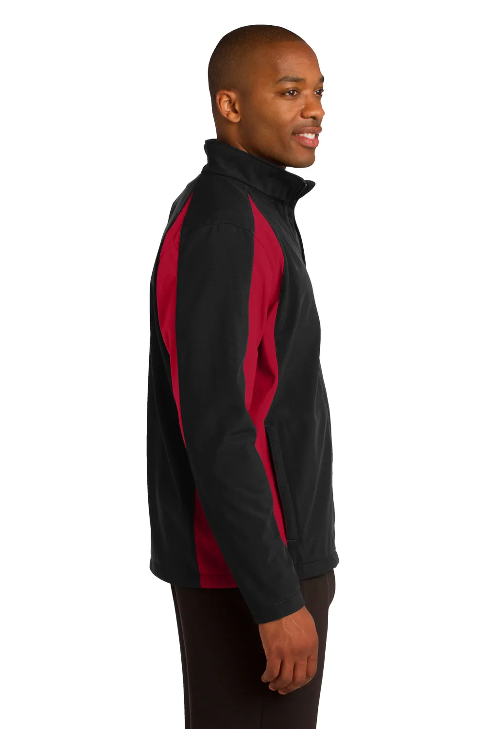 Sport-Tek Mens Water Resistant Full Zip Jacket - Black/True Red - Closeout