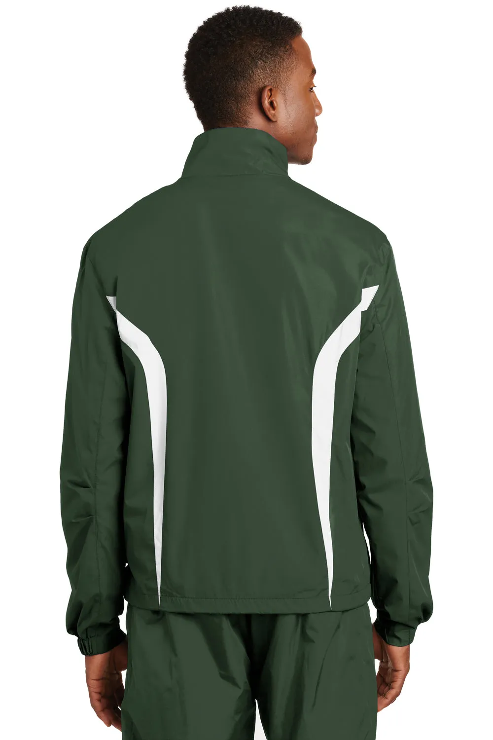 Sport-Tek Mens Water Resistant Full Zip Jacket - Forest Green/White - Closeout
