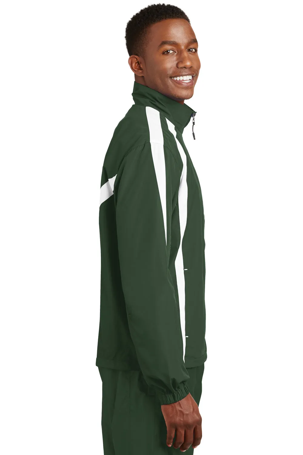 Sport-Tek Mens Water Resistant Full Zip Jacket - Forest Green/White - Closeout