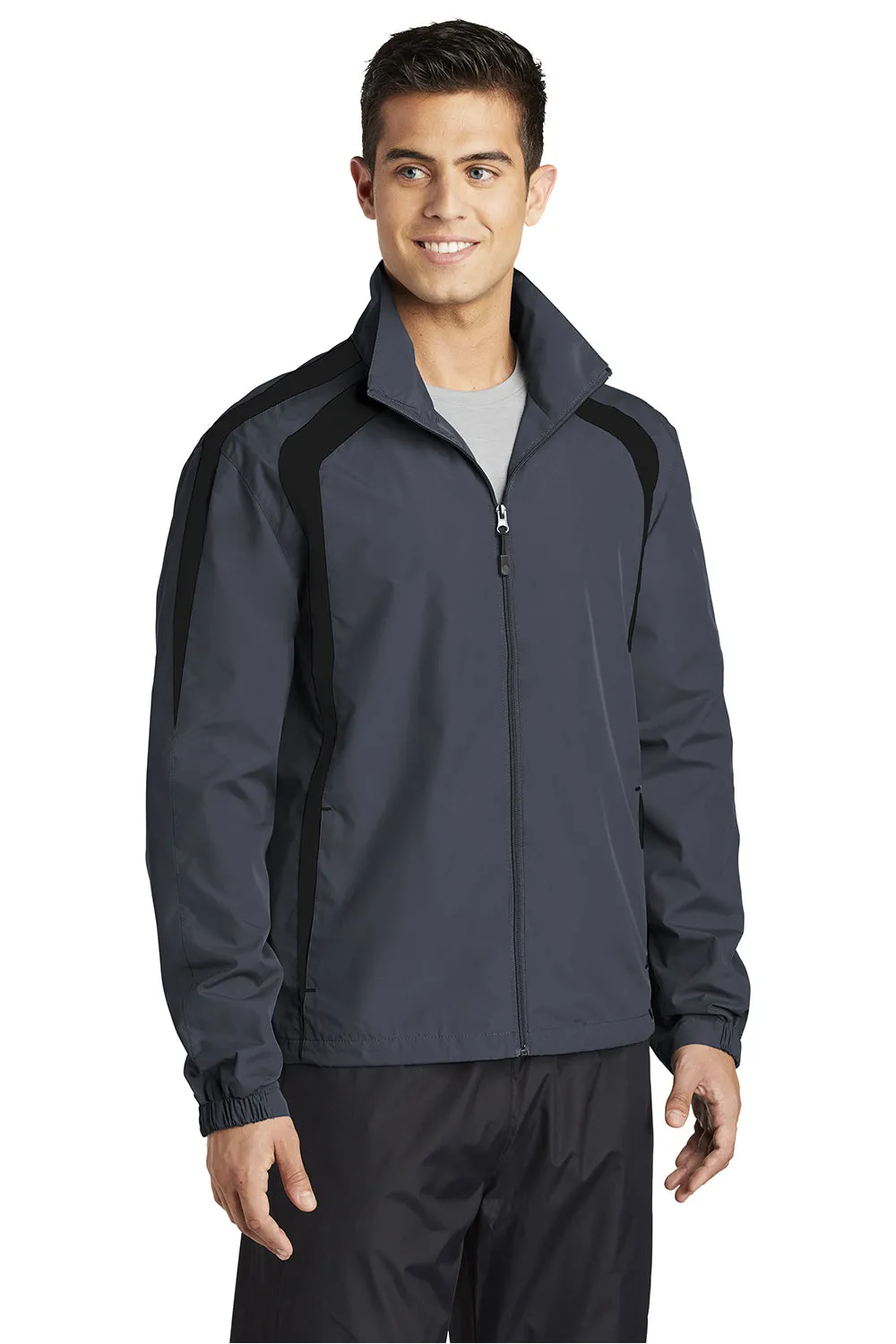 Sport-Tek Mens Water Resistant Full Zip Jacket - Graphite Grey/Black