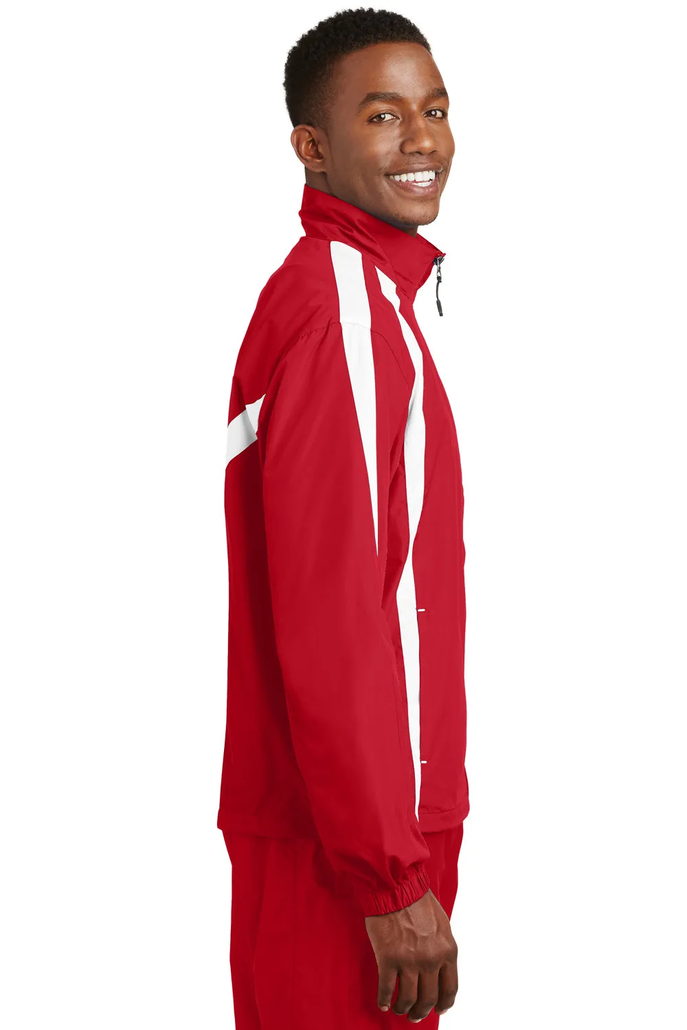 Sport-Tek Mens Water Resistant Full Zip Jacket - True Red/White - Closeout