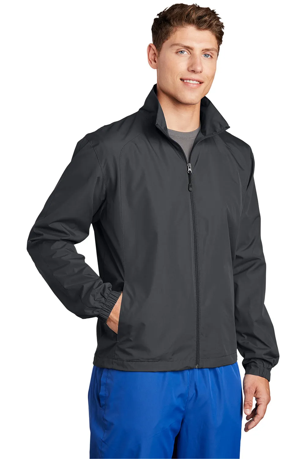 Sport-Tek Mens Water Resistant Full Zip Wind Jacket - Graphite Grey