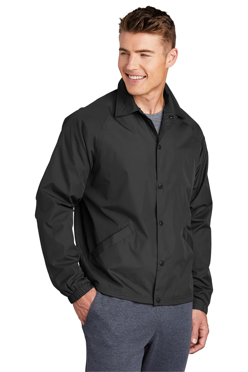 Sport-Tek Mens Water Resistant Snap Down Sideline Jacket - Black