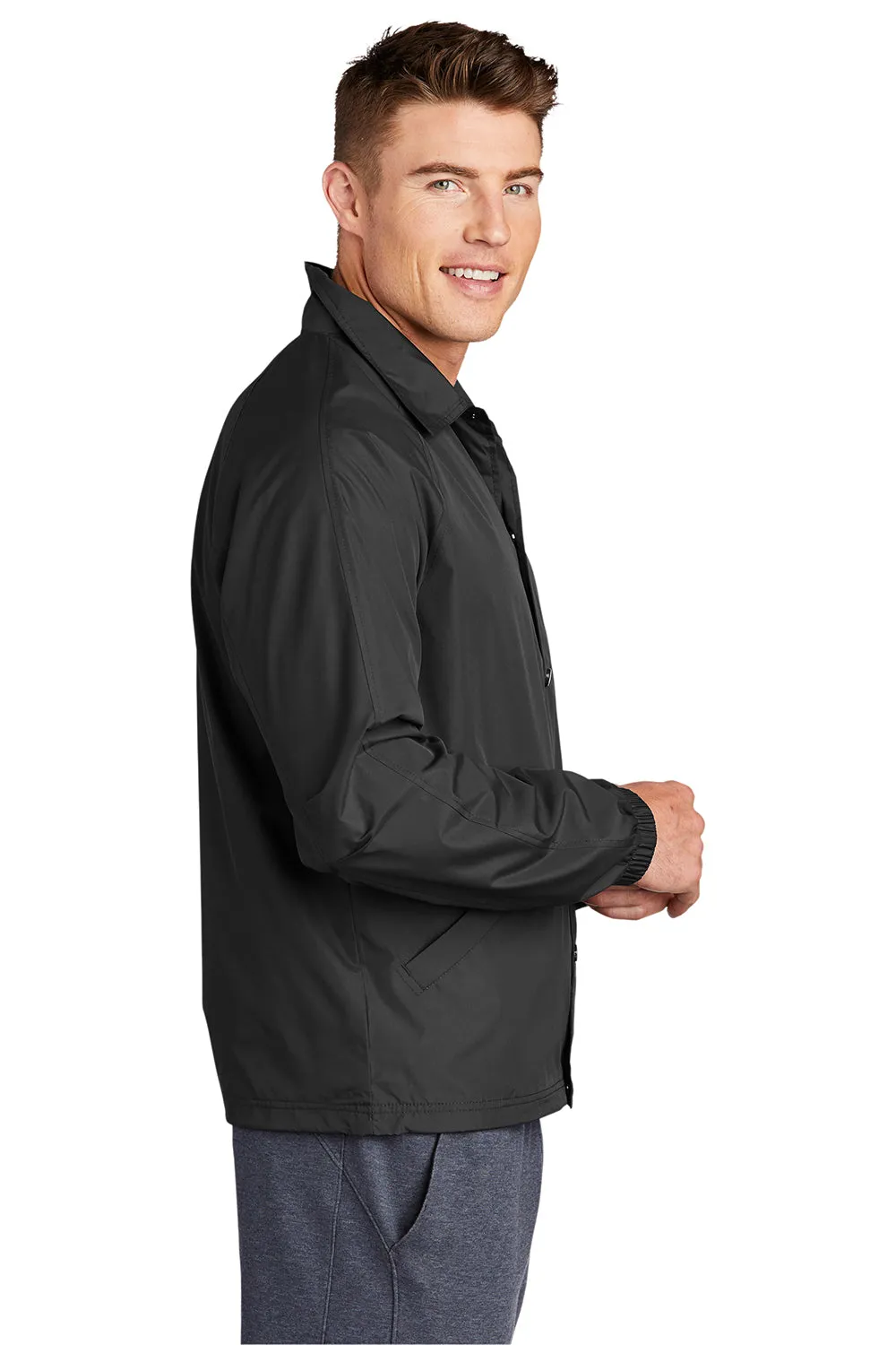 Sport-Tek Mens Water Resistant Snap Down Sideline Jacket - Black