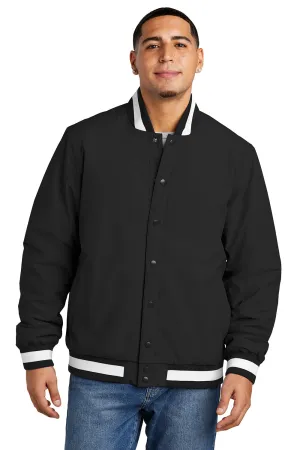 Sport-Tek Mens Water Resistant Snap Down Varsity Jacket - Black