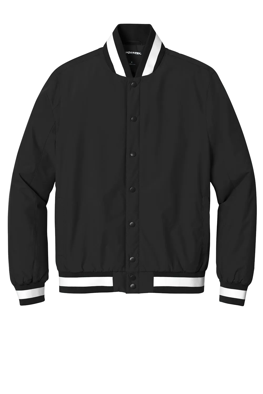 Sport-Tek Mens Water Resistant Snap Down Varsity Jacket - Black