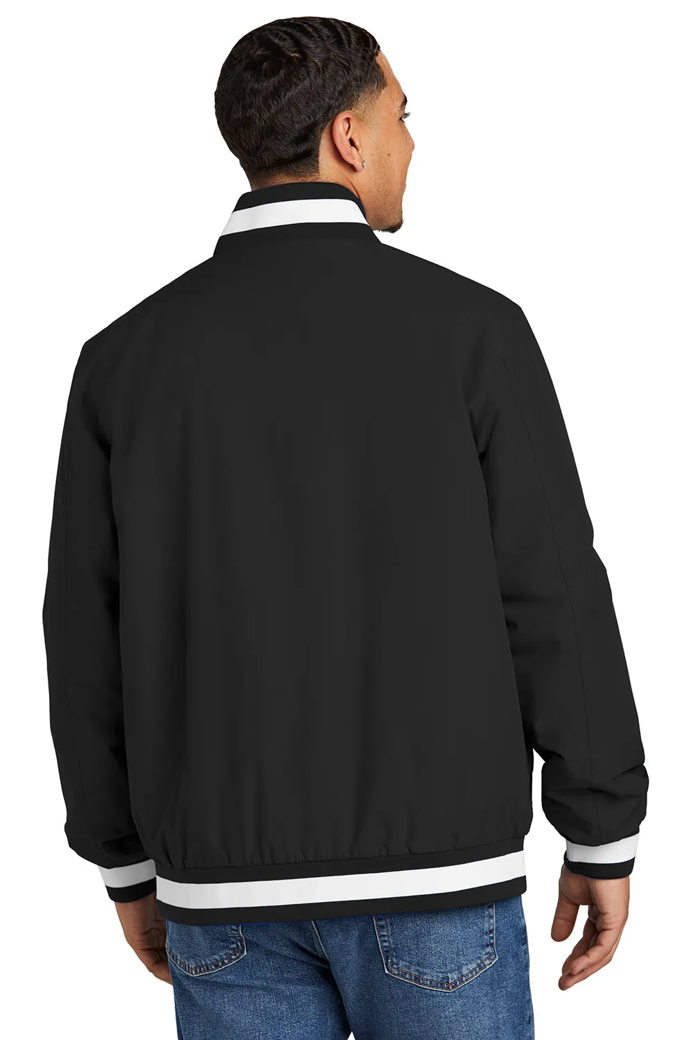 Sport-Tek Mens Water Resistant Snap Down Varsity Jacket - Black