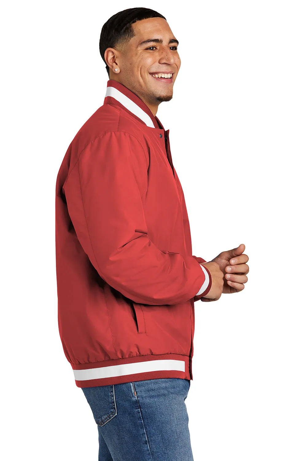Sport-Tek Mens Water Resistant Snap Down Varsity Jacket - Deep Red