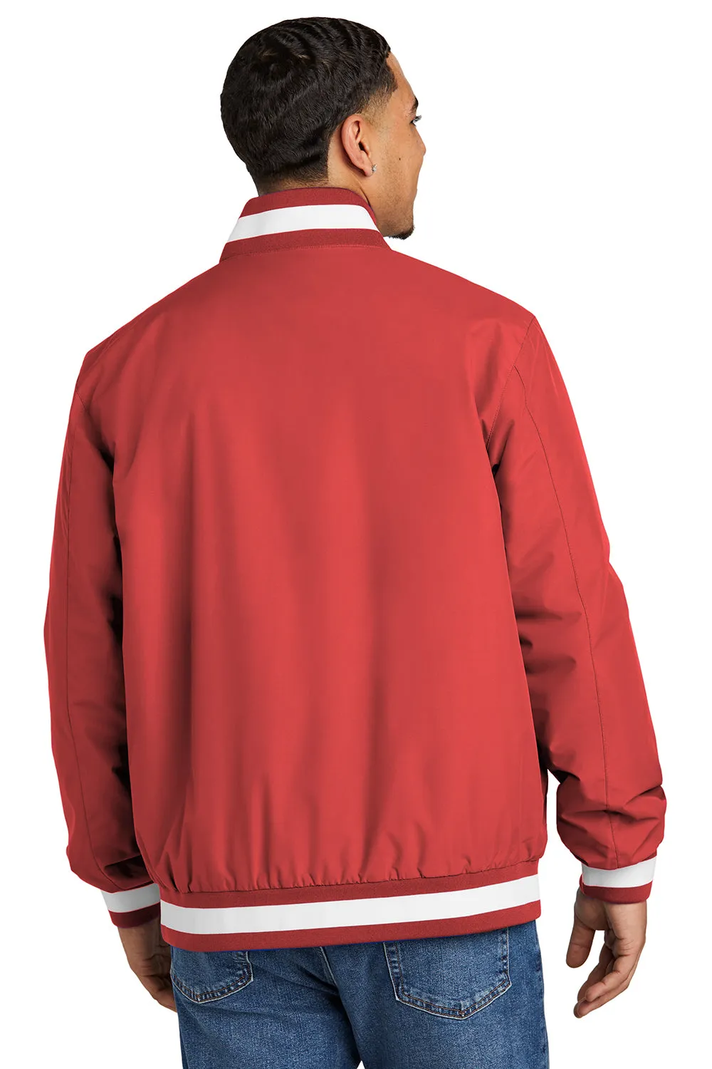 Sport-Tek Mens Water Resistant Snap Down Varsity Jacket - Deep Red