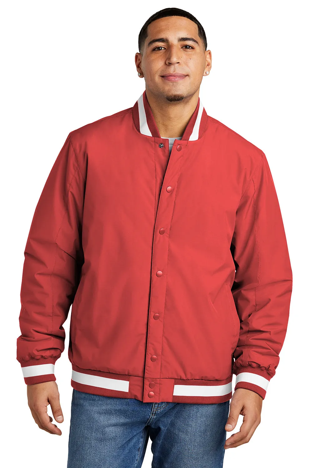 Sport-Tek Mens Water Resistant Snap Down Varsity Jacket - Deep Red