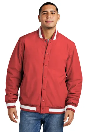 Sport-Tek Mens Water Resistant Snap Down Varsity Jacket - Deep Red