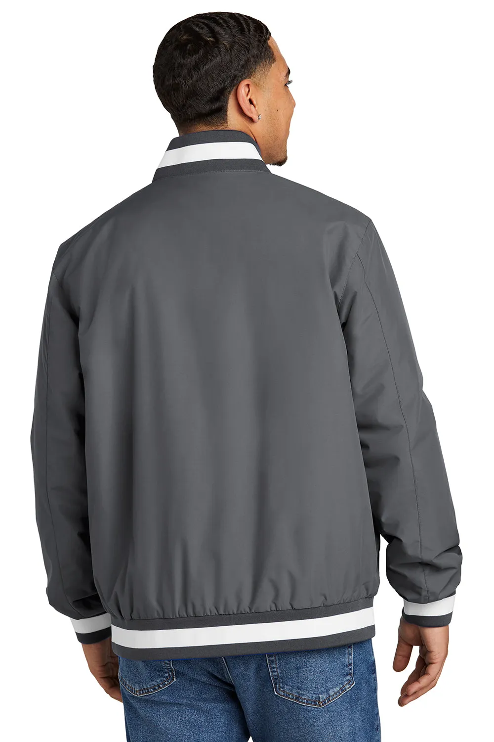 Sport-Tek Mens Water Resistant Snap Down Varsity Jacket - Graphite Grey