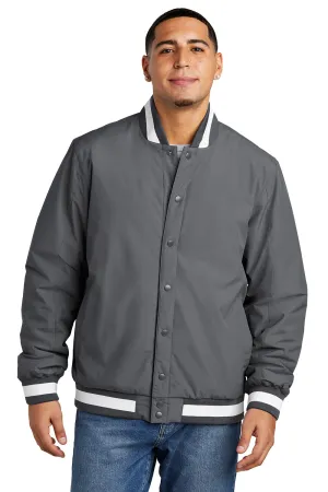 Sport-Tek Mens Water Resistant Snap Down Varsity Jacket - Graphite Grey