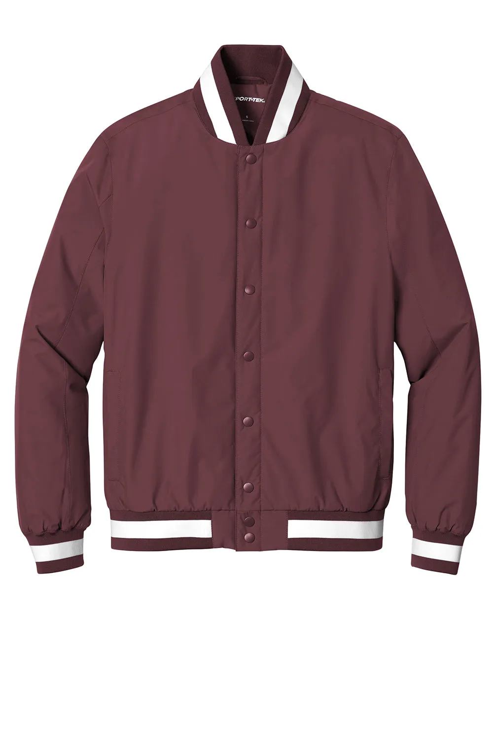 Sport-Tek Mens Water Resistant Snap Down Varsity Jacket - Maroon