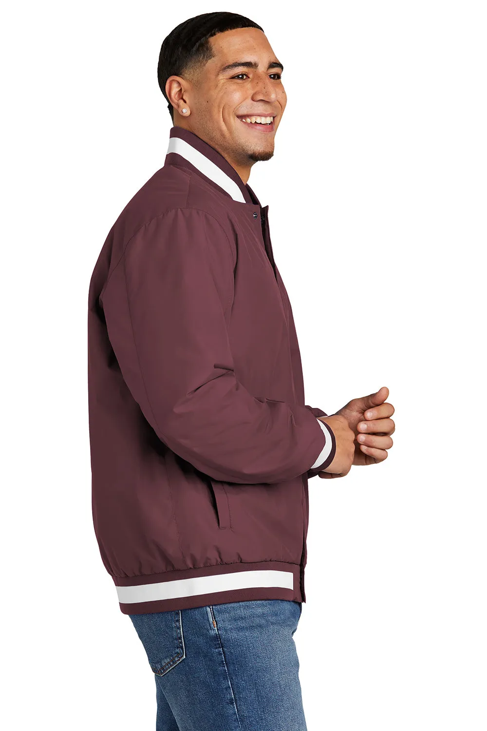 Sport-Tek Mens Water Resistant Snap Down Varsity Jacket - Maroon