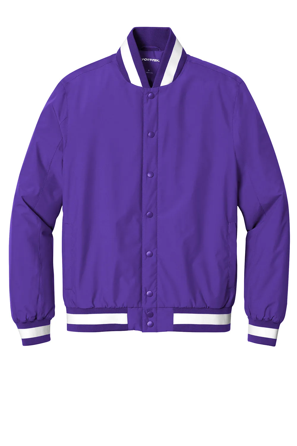 Sport-Tek Mens Water Resistant Snap Down Varsity Jacket - Purple