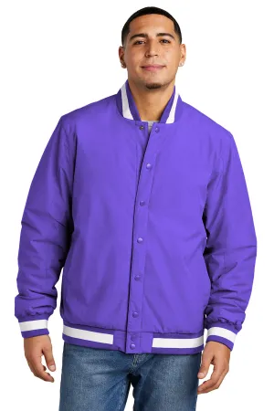 Sport-Tek Mens Water Resistant Snap Down Varsity Jacket - Purple