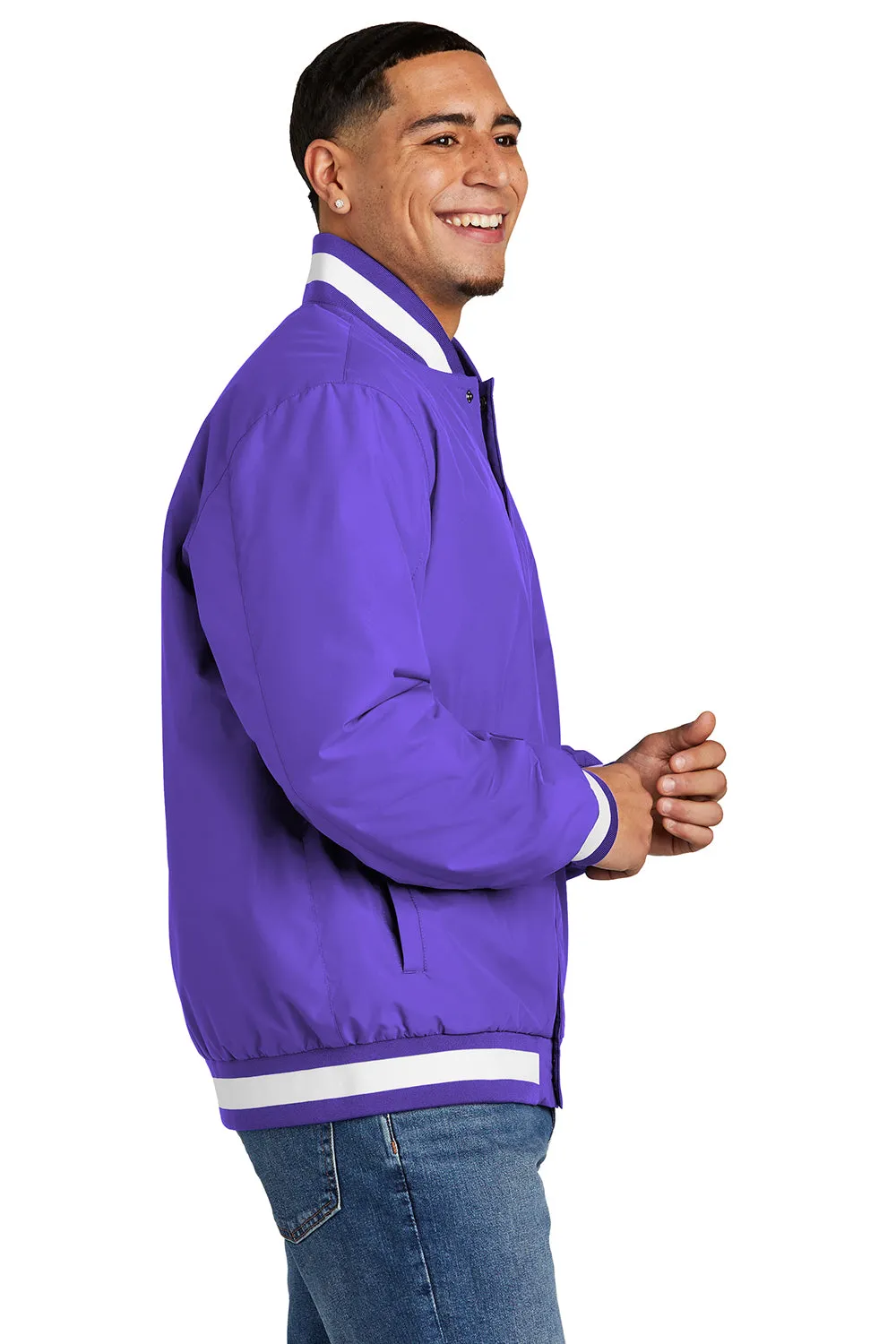 Sport-Tek Mens Water Resistant Snap Down Varsity Jacket - Purple