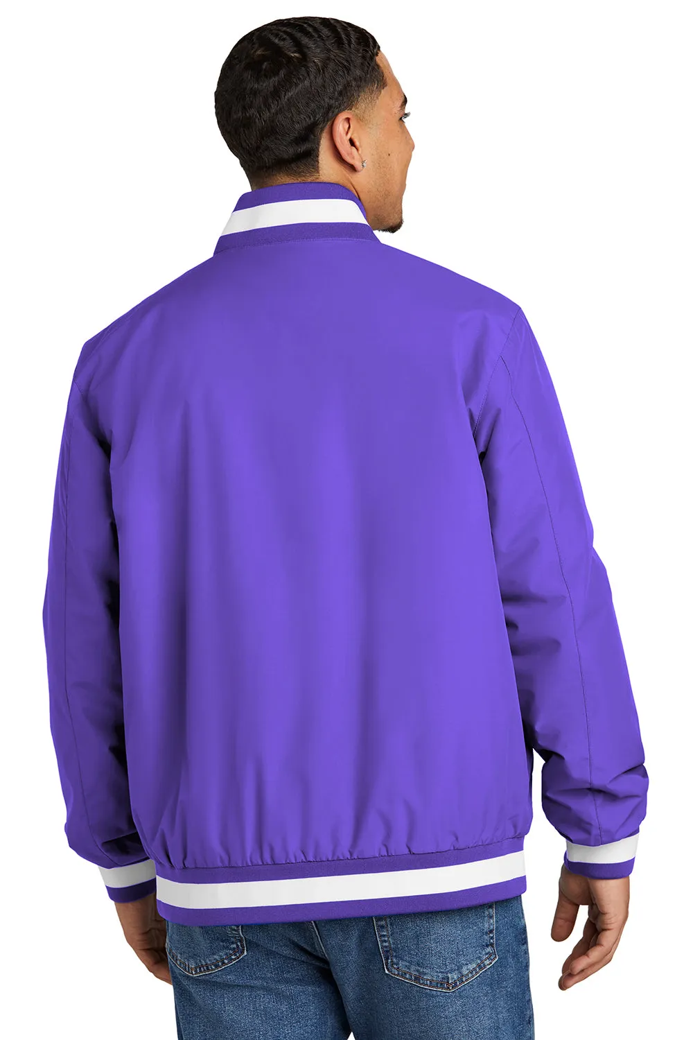 Sport-Tek Mens Water Resistant Snap Down Varsity Jacket - Purple