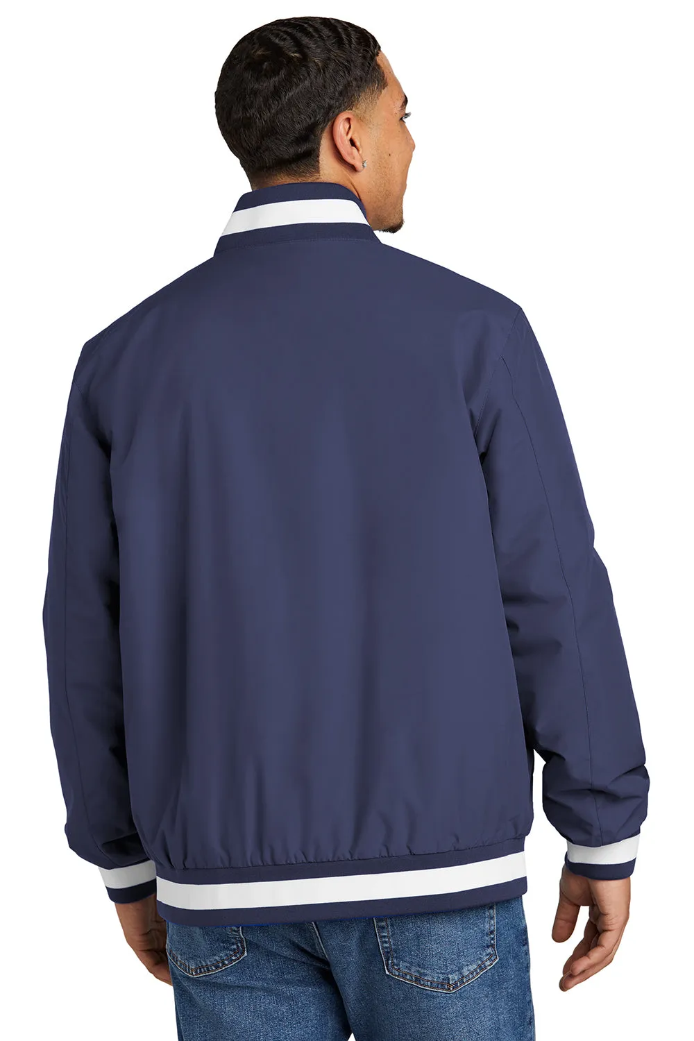 Sport-Tek Mens Water Resistant Snap Down Varsity Jacket - True Navy Blue