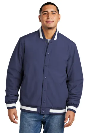 Sport-Tek Mens Water Resistant Snap Down Varsity Jacket - True Navy Blue